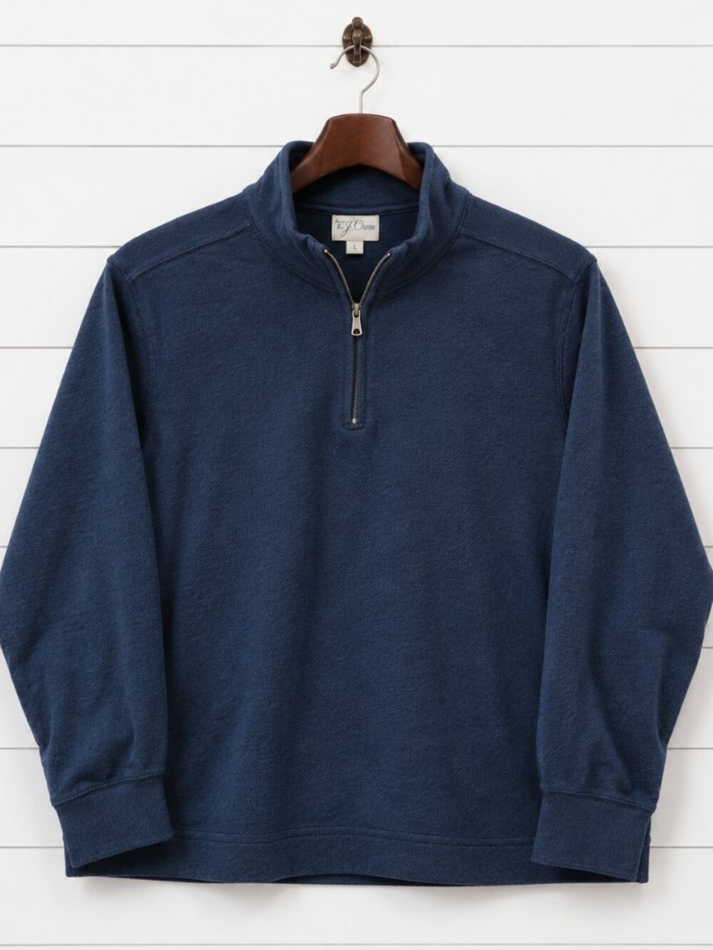 J.Crew Women’s Knit Quarter Zip Pullover Sweater Navy Blue Mock Neck Size L